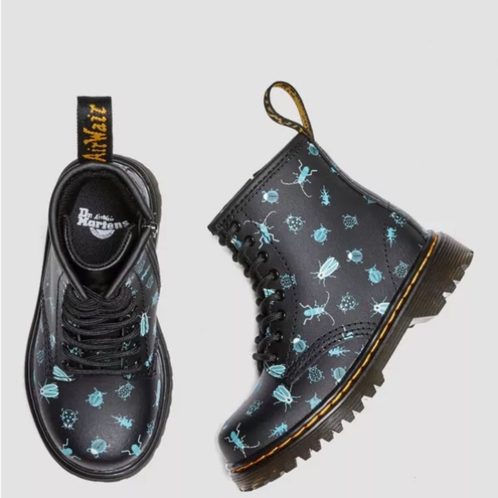 Toddler 1460 Glow in the Dark Bugs Lace Up Boots in Black